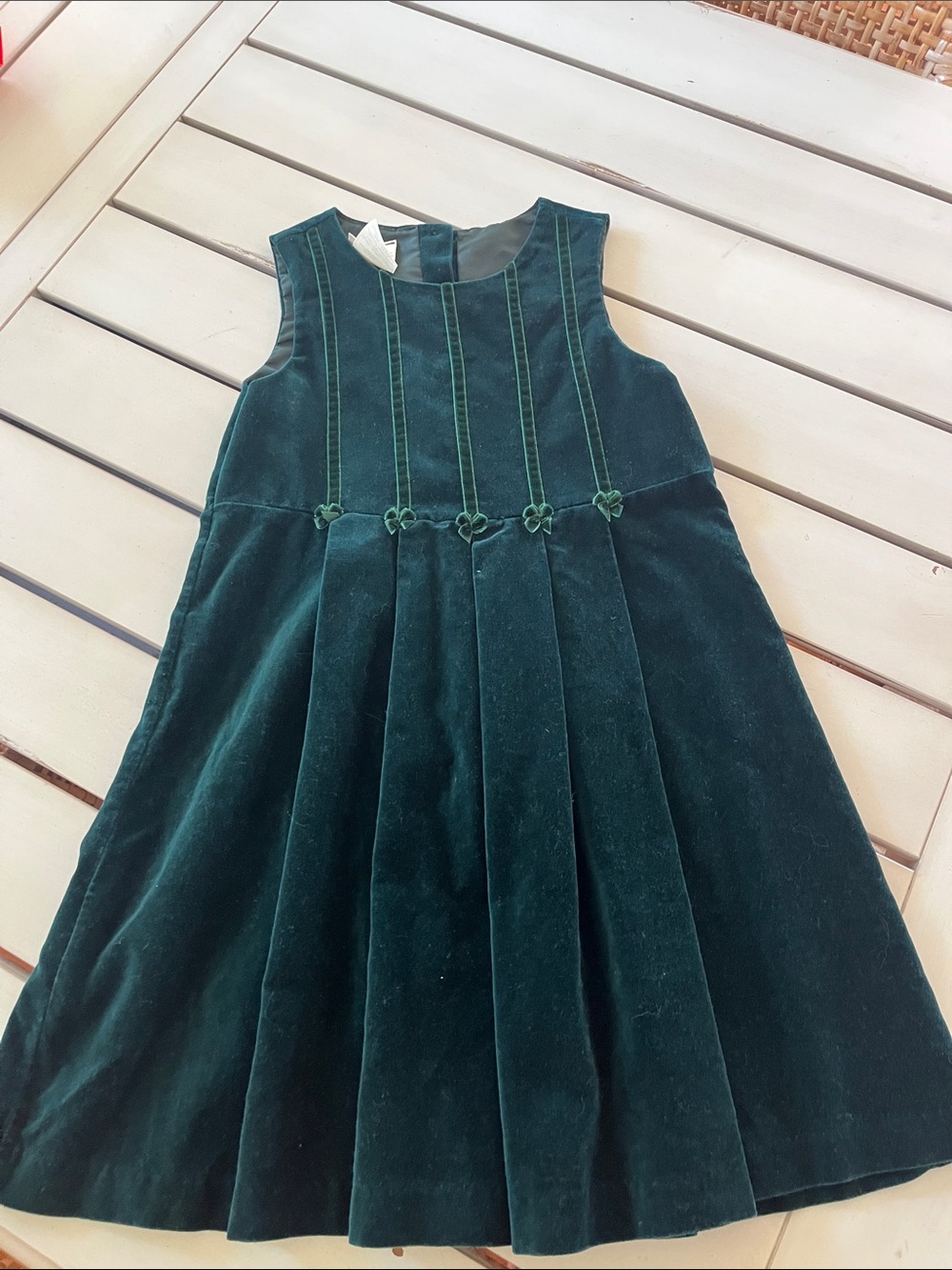 Laura Ashley Mother and Child Made in U K Sleeveless Green Velvet Dress Sz 4 yea